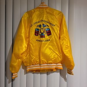 Vintage 80s Juneau Trading Post Satin Bomber Jacket in Yellow